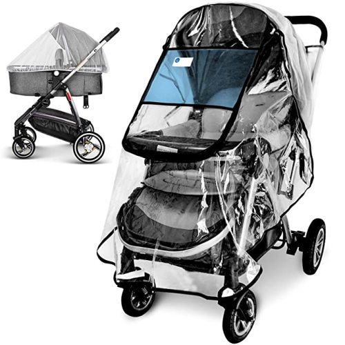 Stroller Rain Cover and Baby Stroller Mosquito Net(2-Piece Set),Universal Stroller Accessory,Waterproof, Windproof Protection,Protect from Dust Snow,Baby Travel Weather Shield