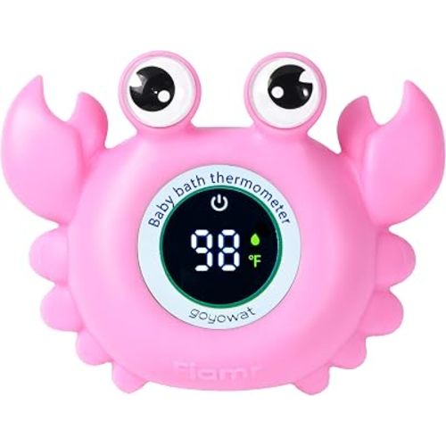 Baby Bathtub Thermometer with LED Display Screen+Pink Crab toy-2-in-1