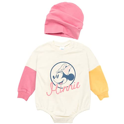 Disney Junior Baby Girls French Terry Bubble Romper Oversized Bodysuit & Hat Newborn to Infant Sizes (Newborn - 24 Months)