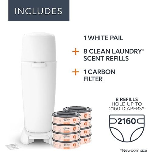 Diaper Genie Registry Gift Set | Includes Diaper Genie Complete Diaper Pail, 8 Refill Bags, 1 Carbon Filter | Perfect Starter Kit