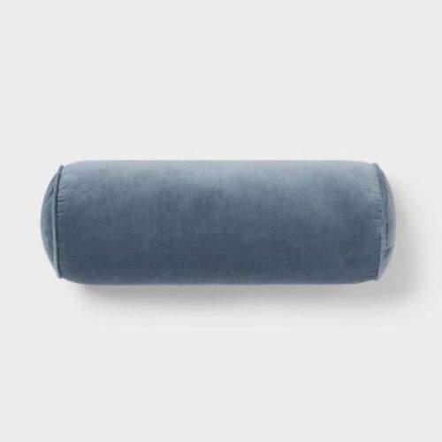 8"x22" Luxe Round Velvet Bolster Decorative Pillow Slate Blue - Threshold™: Indoor Cotton Woven, Spot Clean