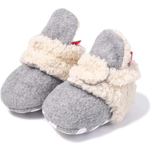 Babelvit Newborn Baby Boy Girl Soft Fleece Booties Stay On Infant Slippers Socks Shoe Non Skid Gripper Toddler First Walkers Winter Ankle Crib Shoes