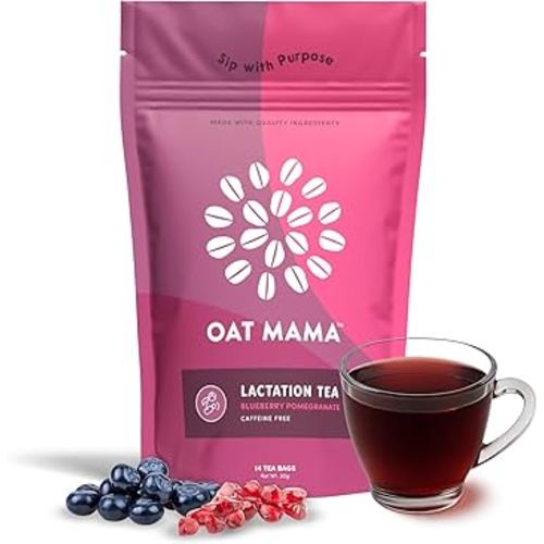 Oat Mama Lactation Tea for Breastfeeding Moms - Blueberry Pomegranate | Breastfeeding Essentials for Milk Supply Increase | Organic Lactation Support & Postpartum Recovery