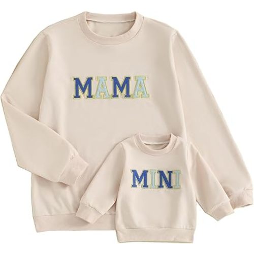 ZAXARRA Mommy and Me Matching Outfits Long Sleeve Crewneck Pullover Tops Mama Sweatshirt Mama and Mini Clothes