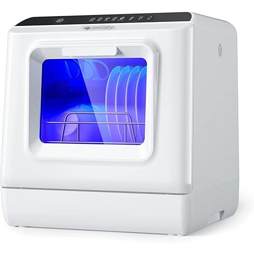 ecozy Portable Dishwasher Countertop, Mini Dishwasher with a Built-in 5L Water Tank, No Hookup Needed, 6 Washing Programs, Extra Air Drying Function for Apartments, Camping and RV