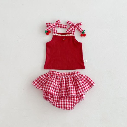 Baby 2-Piece Red Cherry Plaid Set