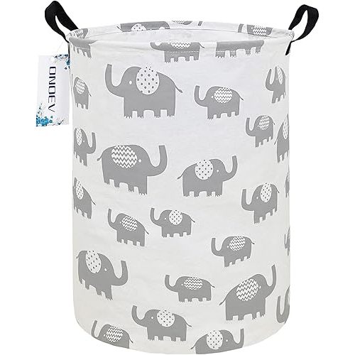 Round waterproof laundry basket gift basket,suitable for children's room and toy storage (Grey Elephant)