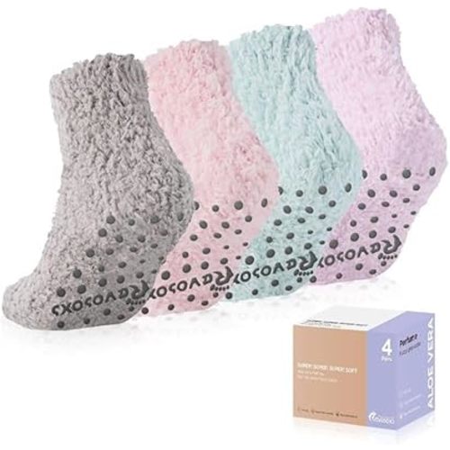 Fuzzy Grip Socks for Women Men,Non Slip Ankle Hospital Socks,Thick Warm Slipper Cozy Fluffy socks With Grips.