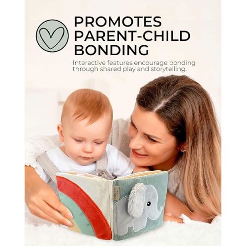 Cute Soft Baby Book with Mirror, Activities, Touch and Feel & Crinkle Pages - Interactive Sensory Cloth Book for Babies 0-6, 6-12 & 12-18 Months - The Perfect Baby Sensory Book for Early Development
