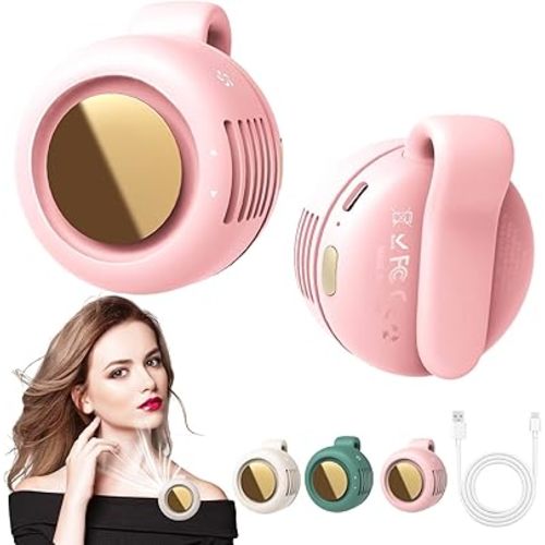 Portable Silent Mini Bladeless Fan Clip On, Small Fan Clip on for Shirt & Waist, Adjustable 3-Speed Suspended Whirlwind Fans, For Outdoor & Travel & Office, Travel Accessories, Gift (Pink)