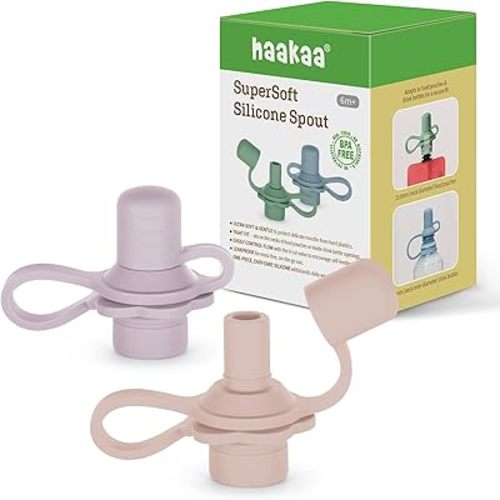haakaa Multi-Functional Silicone Spout,Baby Pouch Topper,No Spill Silicone Bottle Top,100% Food Grade Silicone,2 Pack