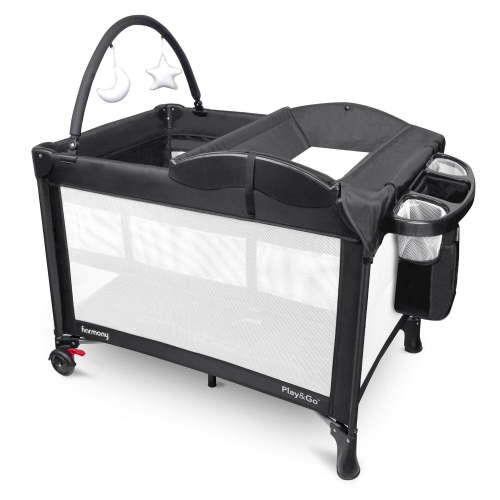 Harmony 0801006NTL Play & Go All-in-One Playard, Black, Deluxe Changer & Organizer