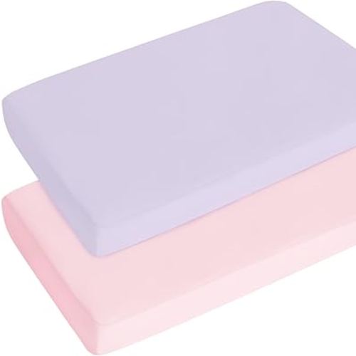 Pack and Play Sheets for Girl Fitted 2 Pack Mini Crib Sheets, Portable Playard Sheet, Ultra Soft Microfiber Playpen Sheets, Purple and Pink