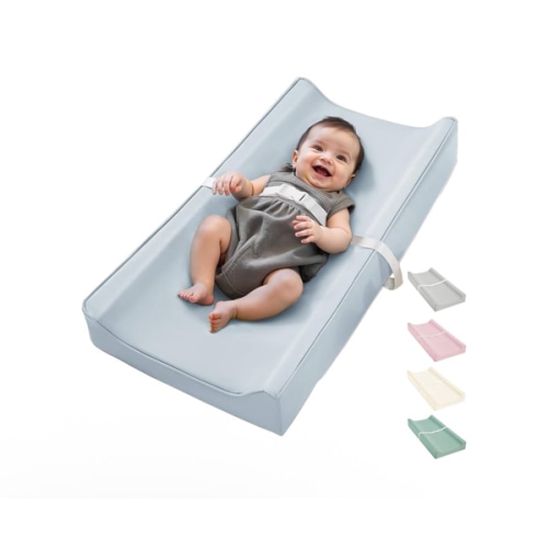 Vegan Leather Waterproof Baby Changing Pad - Wipeable, Extra Thick & Portable & Non-Slip Diaper Mat for Dresser, Crib, Travel | Soft & Safe (Blue)