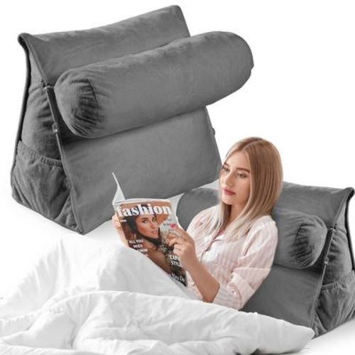 Cheer Collection Extra Large Wedge Shaped Reading and TV Pillow with Adjustable Bolster (Gray)