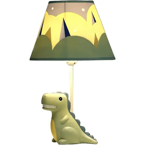 Kids Table Lamp, Dinosaur Lamp Design Bedside Table Lamp, 13 Inch Tall Desk Lamp with Barrel Lampshade for Boys Bedroom Décor, Come with an LED Bulb (Green Dinosaur)