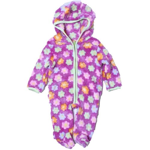 CONEY ISLE BABY - Baby Girls 0-9M Plush Hoodie Fleece Coverall -Purple