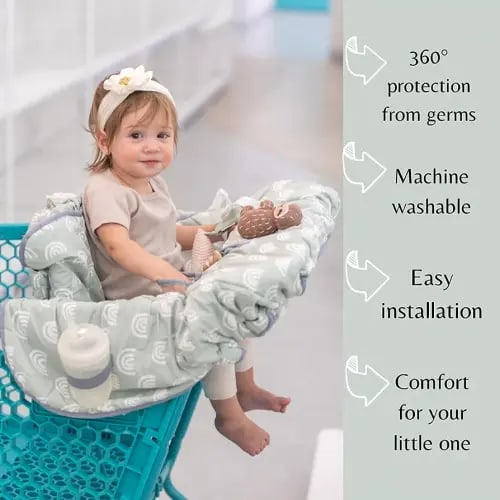 Shopping Cart Cover for Baby Girl & Boy - 2 in 1 High Chair Cover - Universal Fit Cart Cover for Babies for Costco, Walmart, & More - Foldable Baby Cart Cover w/Pouch for Snacks, Phone, & More