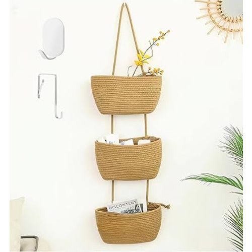 Over the Door Organizer, 3 Tier Hanging Wall Basket for a Stylish and Clutter-free Space, Ideal for Boho Room Decor and Nursery Decor