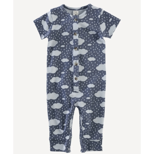 short sleeve button sport union suit | blue rain cloud | organic cotton interlock