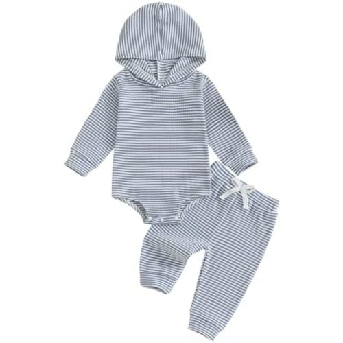 Thorn Tree Newborn Unisex Baby Clothes Set Hooded Long Sleeve Bodysuit Stretchy Pants Ribbed Outfits Fall Winter