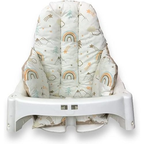 High Chair Cushion , One Piece ikea high Chair Accessories, Cotton Antilop High Chair Accessories, Washable Cushion (Brown Rainbow)