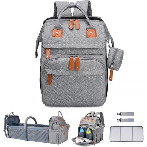 Diaper Bag Backpack Diaper Bag Multifunctional Waterproof Diaper Bag with Changing Station Travel Backpack with Changing Pad, Pacifier Case & Stroller Straps(Grey)