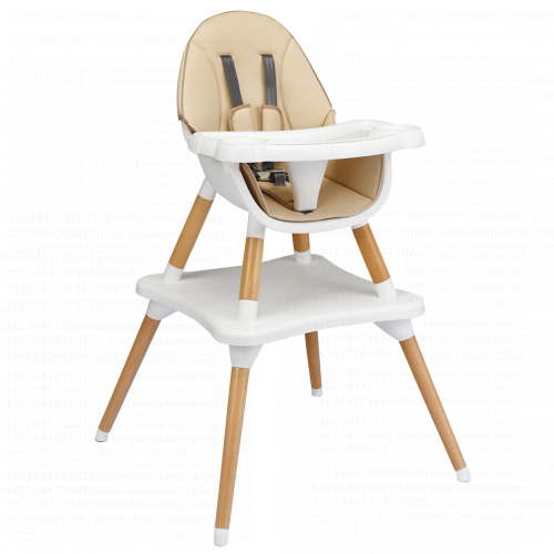 Costway 5-in-1 Baby High Chair Infant Wooden Convertible Chair w/5-Point Seat Belt Khaki