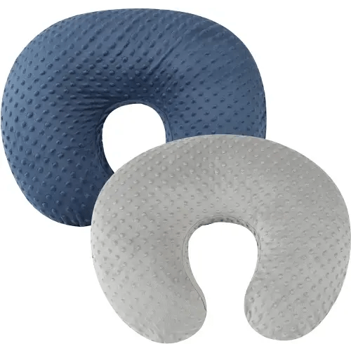Minky Nursing Pillow Cover Set 2 Pack Nursing Pillow Slipcovers, Ultra Soft Compatible with Boppy Pillow,Standard Pillow for Baby Boy Girl Grey Navy