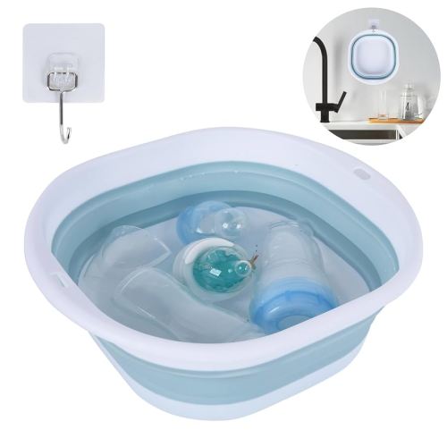 Wash Basin for Baby Bottles, Collapsible Wash Basin for Baby Bottles, Baby Bottle Tub for Sink, Reusable Baby Bottle Sink Basket for Home and Travel - (with Hook)
