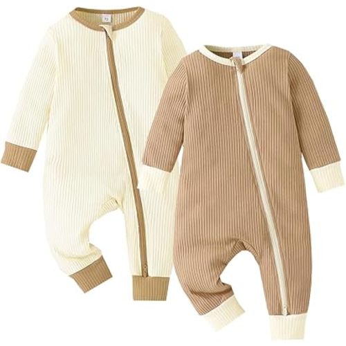 Bafeicao Unisex Baby Boy Girl 2 Pack Rompers Long Sleeve Two Way Zipper Romper One Piece Jumpsuits Clothes Sets