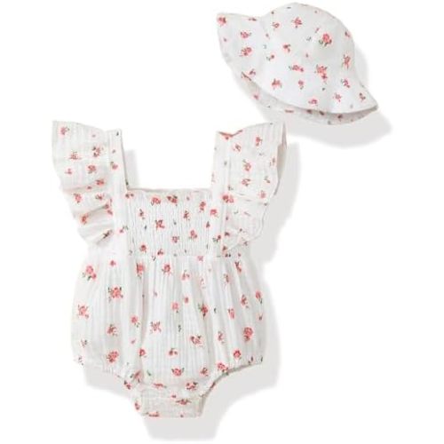 Baby Girl Clothes Infant Summer Romper Cotton Linen Newborn Onesie Bodysuit Outfits with Hat