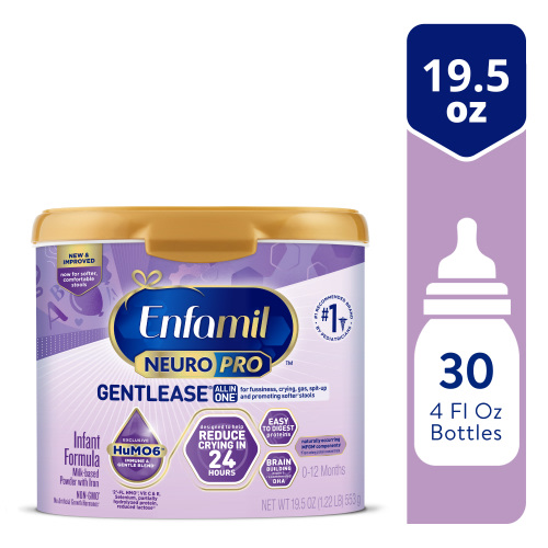 Enfamil NeuroPro Gentlease Baby Formula, Infant Formula Nutrition, Brain Support that has DHA, HuMO6 Immune Blend, Designed to Reduce Fussiness, Crying, Gas & Spit-up in 24 Hrs, Reusable Tub, 19.5 Oz