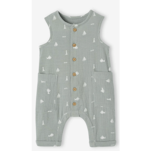 Cotton Gauze Jumpsuit for Newborns - sage green