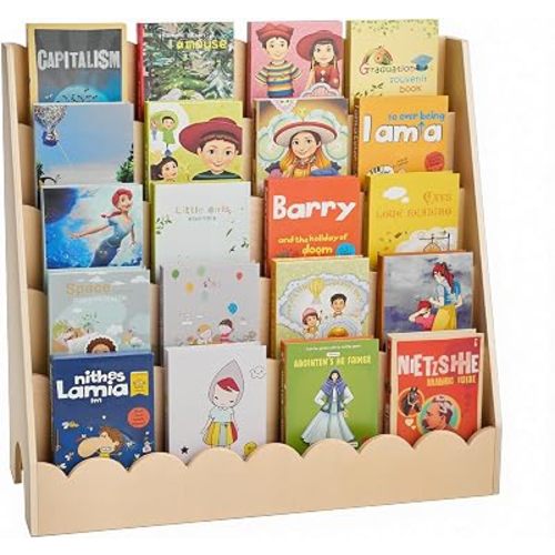 VEVOR 5-Tier Montessori Bookshelf, Kids Scalloped Bookshelf, Wooden Toddler Bookshelf, Book Organizer Display for Bedroom, Playroom, Entryway, Nursury, Classroom