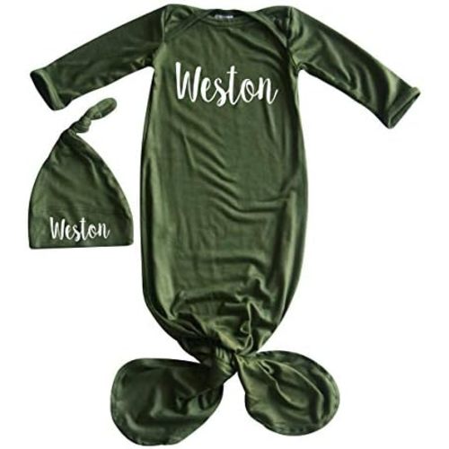 'Lush' Silky Knotted Baby Gown with Matching Personalized Hat-Girl, Boy, Gender Neutral
