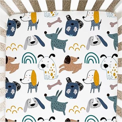 Buttery Soft Rayon Baby Crib Sheets Girl and Boy - Infant Shower Gift - Standard Crib Sheets - Fitted & Breathable Crib Mattress Sheet - Toddler Sheet 52 x 28 x 7 inches (Dogs)