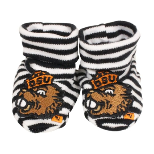 OSU Beaver Store: Infant Black and White Striped Baby Bootie with Benny