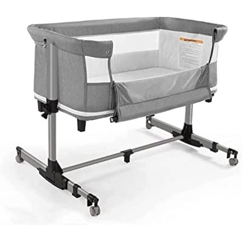 Baby Bassinet Bedside Sleeper Bedside Crib,3 in 1 Travel Baby Crib with Portable Bag,Gray