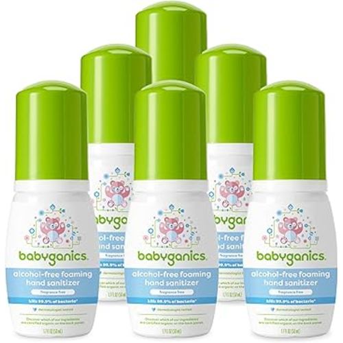 Babyganics Foaming Pump Hand Sanitizer, Alcohol Free, Travel Size, Fragrance Free, Kills 99.9% of Common Bacteria, Moisturizing, 1.69oz (Pack of 6)