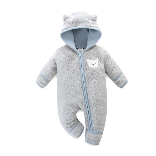 Hikido Baby Fleece Winter Jumpsuit Outfits Cute Cartoon Comfy Snowsuit Fluffy Romper for 0-18M