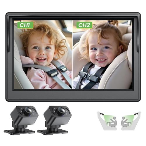 IPOZITO Car Camera for Baby Monitor for 2 Kids 5 inch Display HD 1080P Dual-Channel Baby Car Camera with IR Night Vision Adjustable Bracket Lengt Clear Wide View for Rear Facing Seat