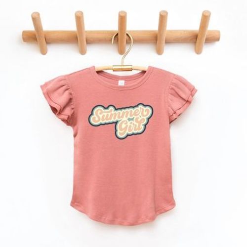The Juniper Shop Summer Girl Retro Toddler Flutter Sleeve Tee - 2T - Mauve