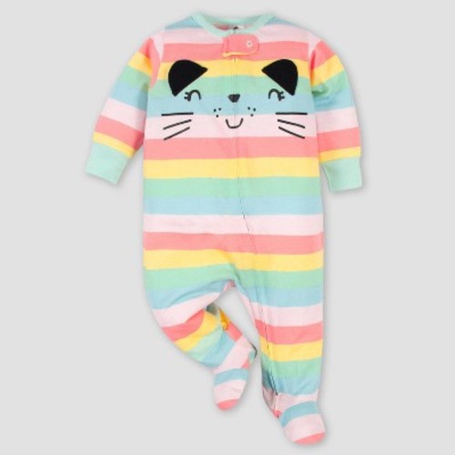 Gerber Baby Girls' 3pk Rainbow Zip-Front Sleep N' Play - Pink/Cream/Green
