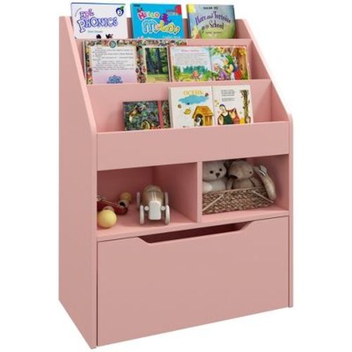 HOMCOM Kids Bookcase, Multi-Shelf Rack Organizer with Storage Drawer for Books, Playroom, Pink