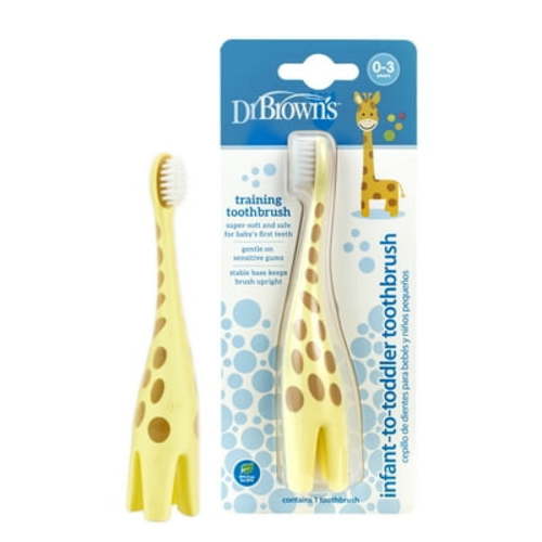 Dr. Brown's Baby's First Toothbrush, Infant to Toddler Training, Soft Bristles, Giraffe Design, 0-3 Years, 1 Pack