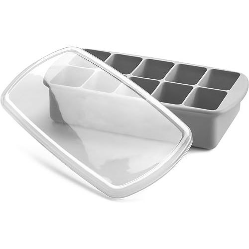melii Silicone Baby Food Freezer Tray with Lid – Versatile 10-Cup 2oz Portion Tray for Freezing Breastmilk, Homemade Baby Food, Sauces, Smoothies and Snacks – Microwave, Freezer Safe- Grey