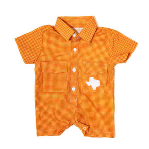 Boys Gameday Fishing Shirt Romper - UNIVERSITY OF TEXAS – Boots and Bows Smocking Co.