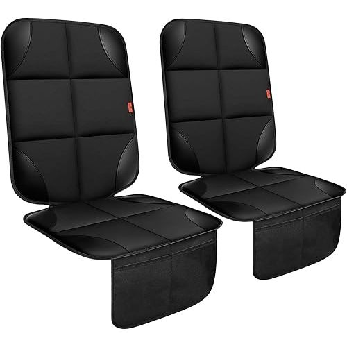 Car Seat Protector 2 Pack, Thickest Padding, Waterproof 600D Fabric, Non-Slip Backing, Mesh Pockets for Baby and Pet, Black, Universal Fit, Car, Truck, SUV, Van