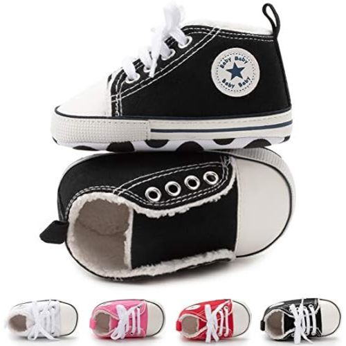 KIDSUN Unisex Baby Boy Girl Canvas Sneaker Soft Sole Infant Lace up Newborn Ankle Toddler First Walkers Crib Shoes